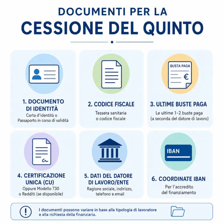 Infografica con le icone di documenti per la cessione del quinto